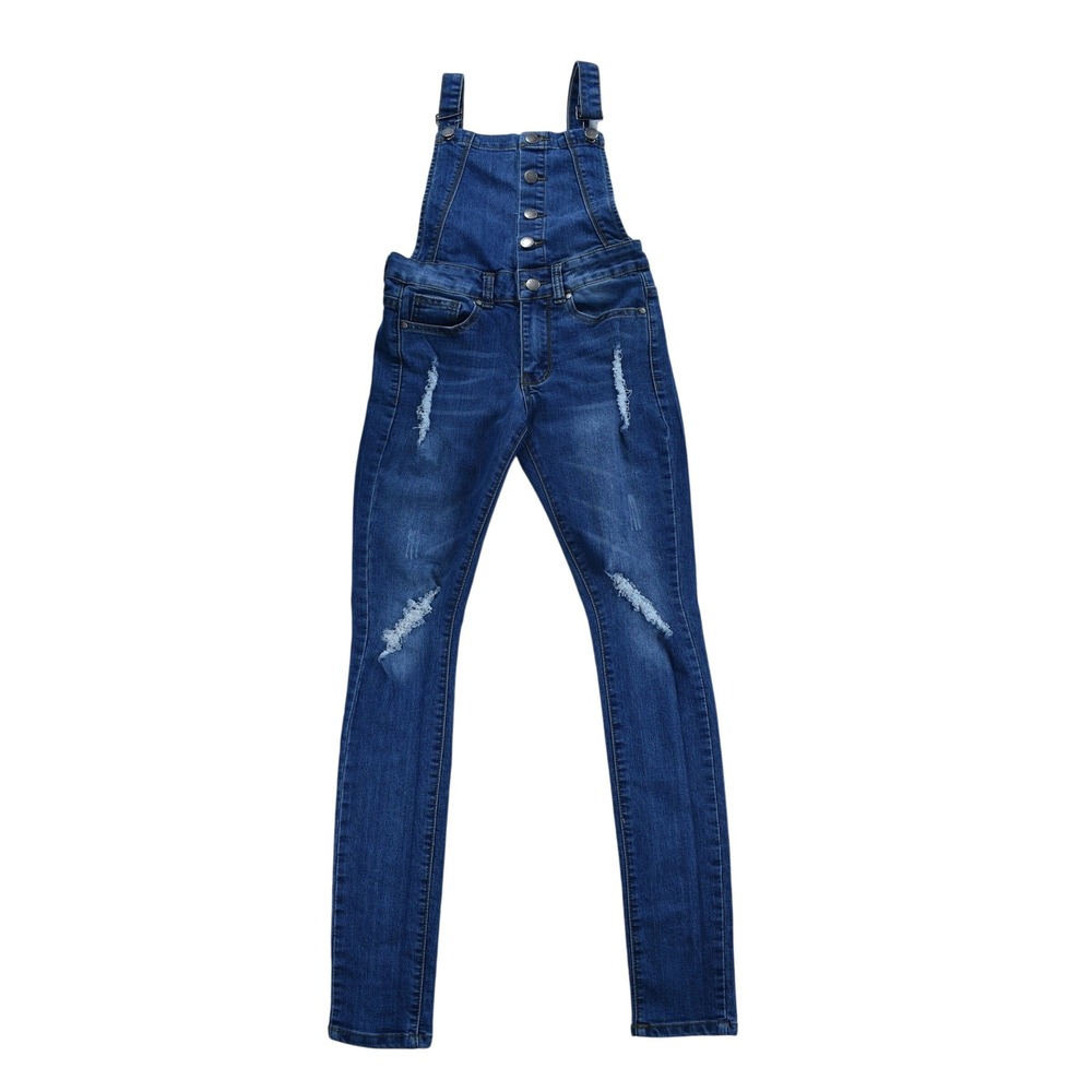 Denim 4 US, Skinny Denim Overalls Medium Wash Stretch Bib Front OP4001 SizeS